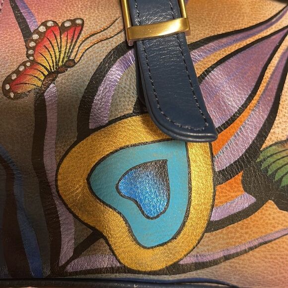 Anuschka Hand Painted Butterfly-Peacock Shoulder Bag - Picture 17 of 17